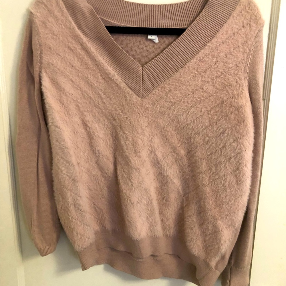 Stella and Dot fuzzy neck blush sweater